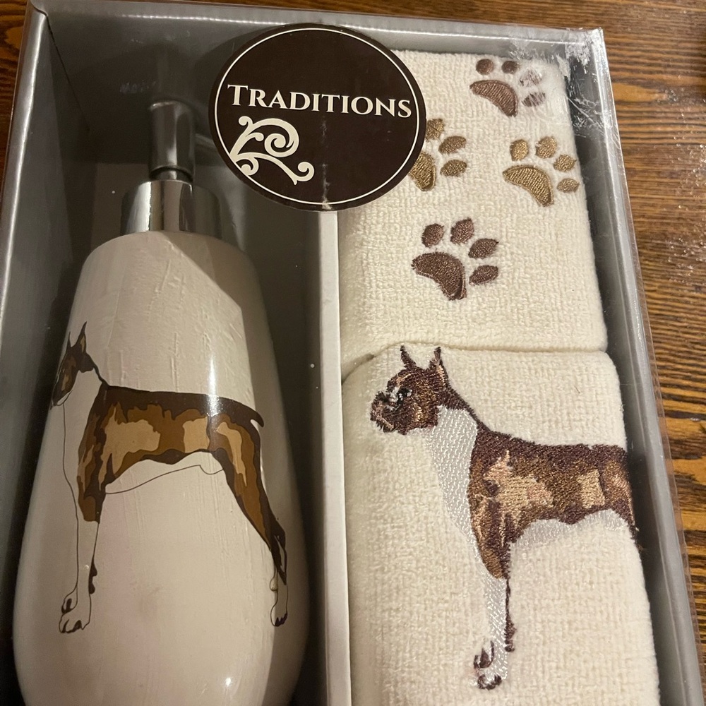 Dog Design Bath Set - Cream and Brown